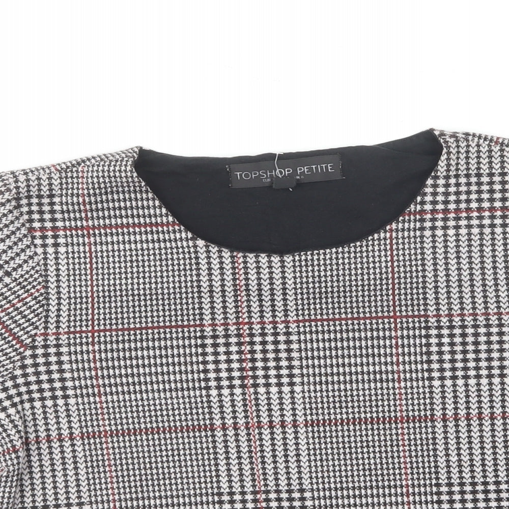 Topshop Womens Multicoloured Houndstooth Polyester Cropped T-Shirt Size 6 Round Neck