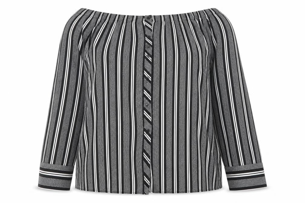 F&F Womens Black Striped Viscose Basic Blouse Size 14 Off the Shoulder