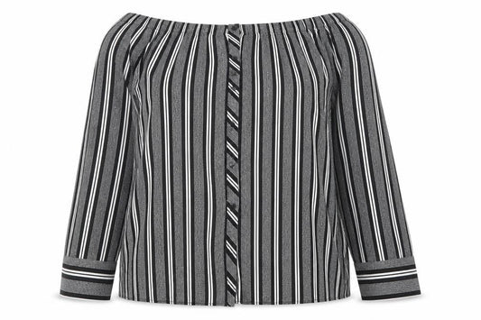F&F Womens Black Striped Viscose Basic Blouse Size 14 Off the Shoulder