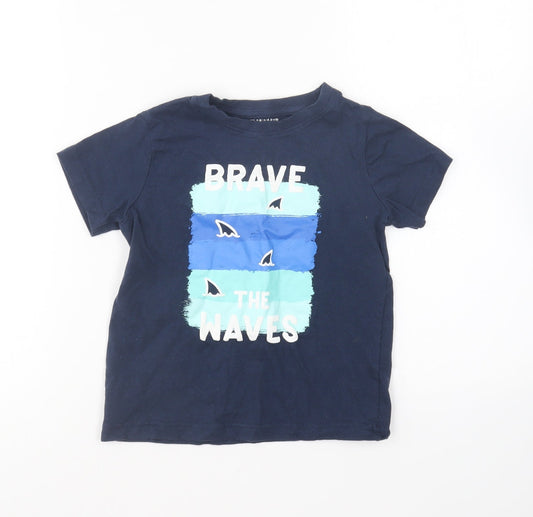 Primark Boys Blue Cotton Basic T-Shirt Size 3-4 Years Round Neck - Brave the Waves