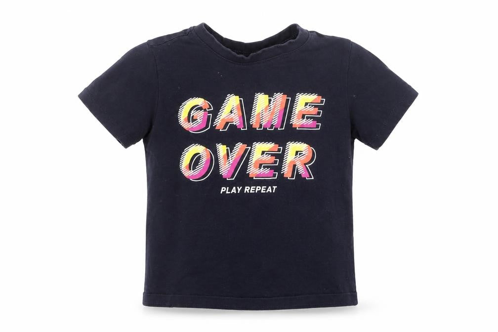 Primark Boys Blue Cotton Basic T-Shirt Size 3-4 Years Round Neck - Game Over