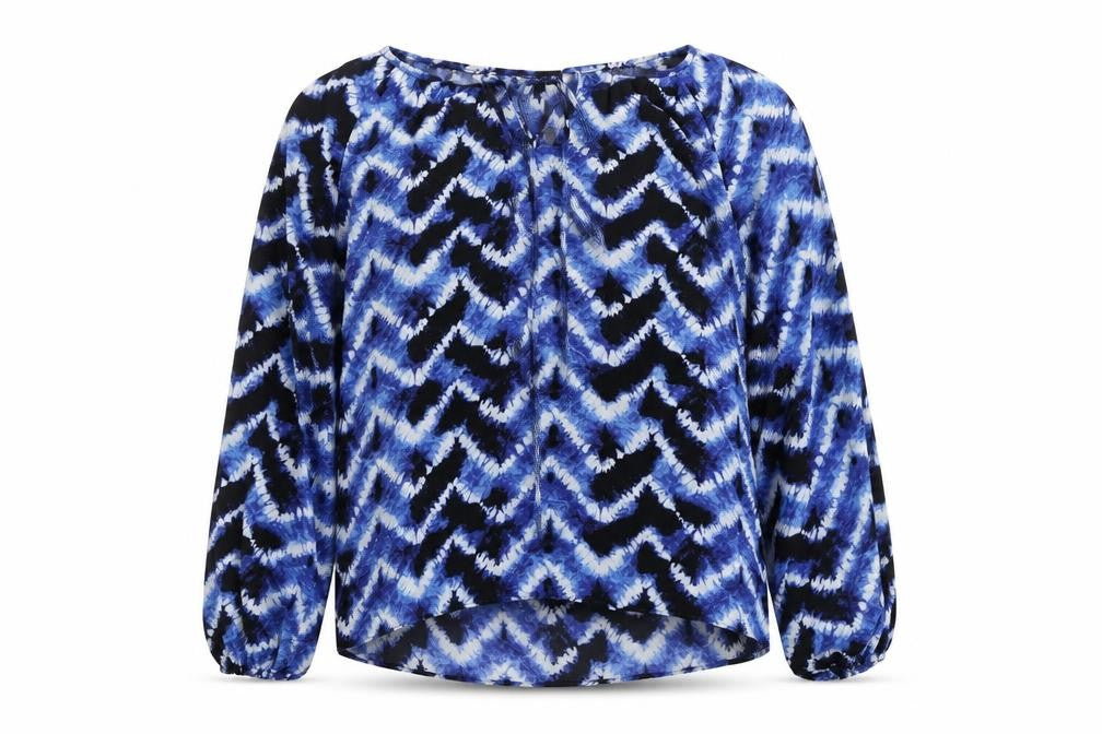 Peacocks Womens Blue Geometric Polyester Tunic Blouse Size 14 V-Neck