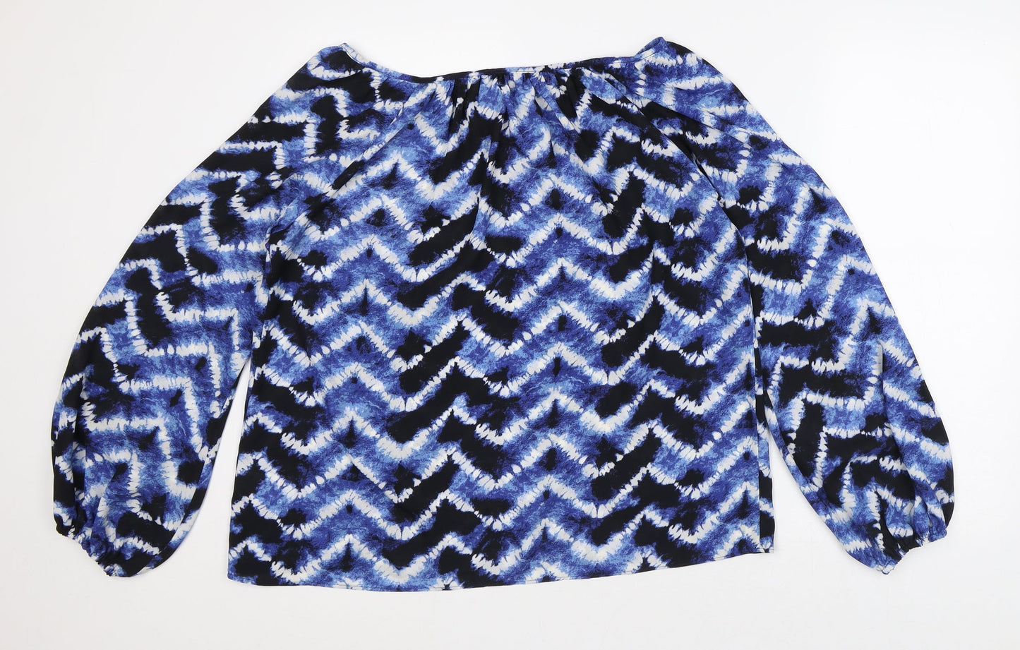 Peacocks Womens Blue Geometric Polyester Tunic Blouse Size 14 V-Neck
