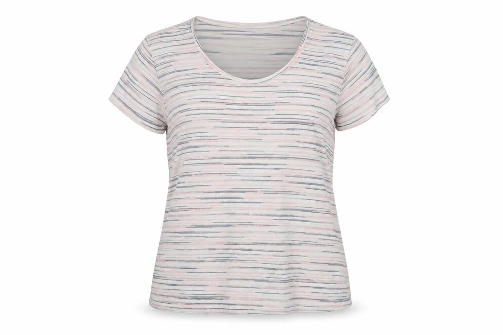 CMD Womens White Striped Nylon Basic T-Shirt Size M Round Neck