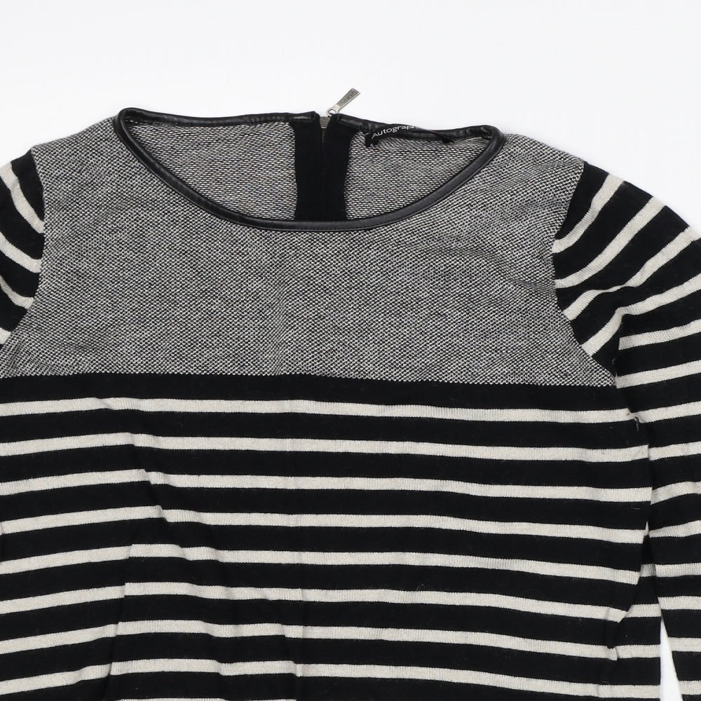 Autograph Womens White Striped Viscose Pullover Sweatshirt Size 8
