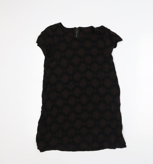 Preworn Womens Black Geometric Polyester Tunic T-Shirt Size M Round Neck