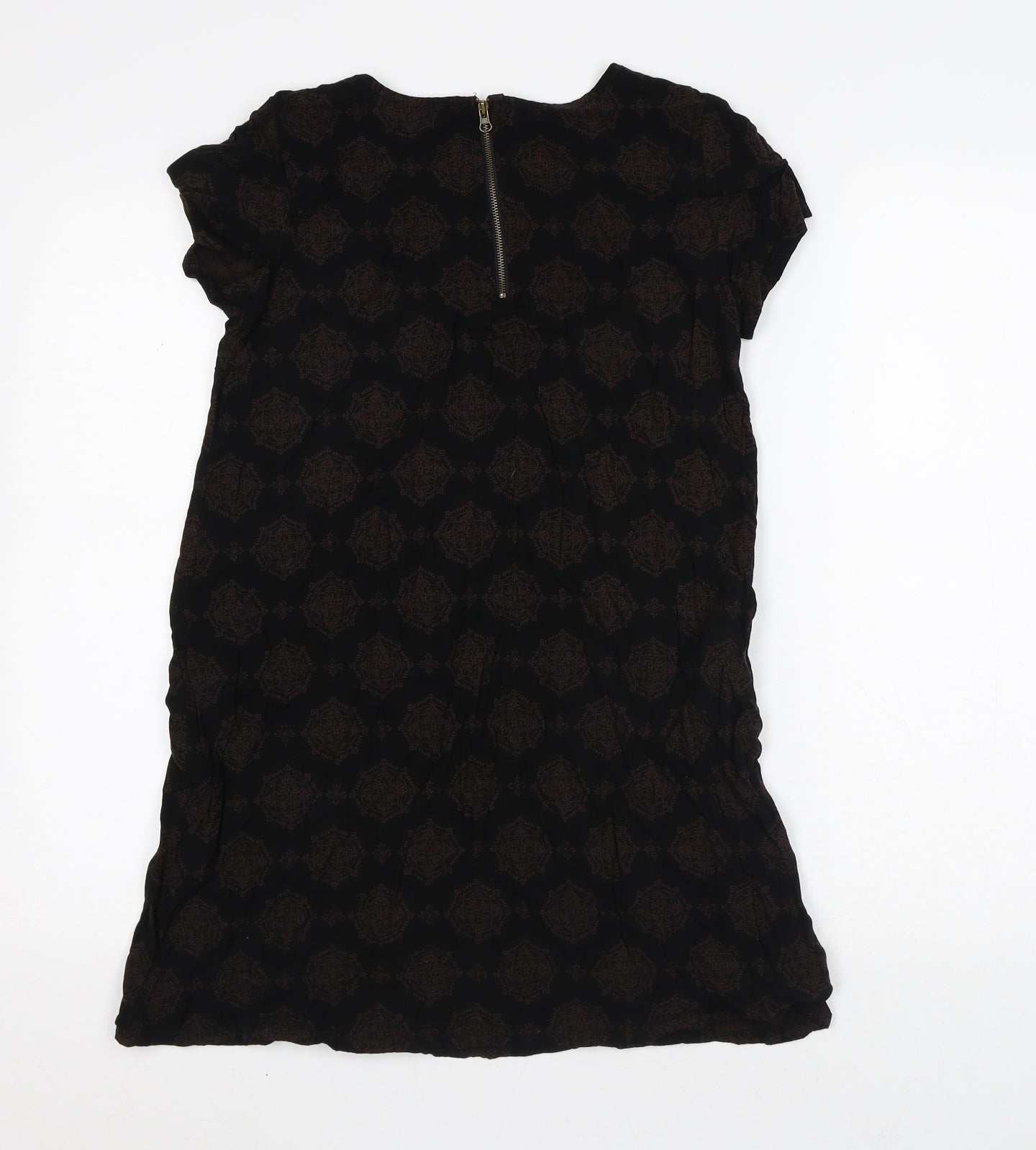 Preworn Womens Black Geometric Polyester Tunic T-Shirt Size M Round Neck