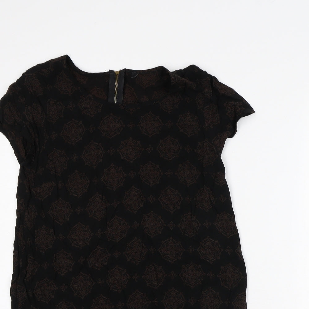Preworn Womens Black Geometric Polyester Tunic T-Shirt Size M Round Neck