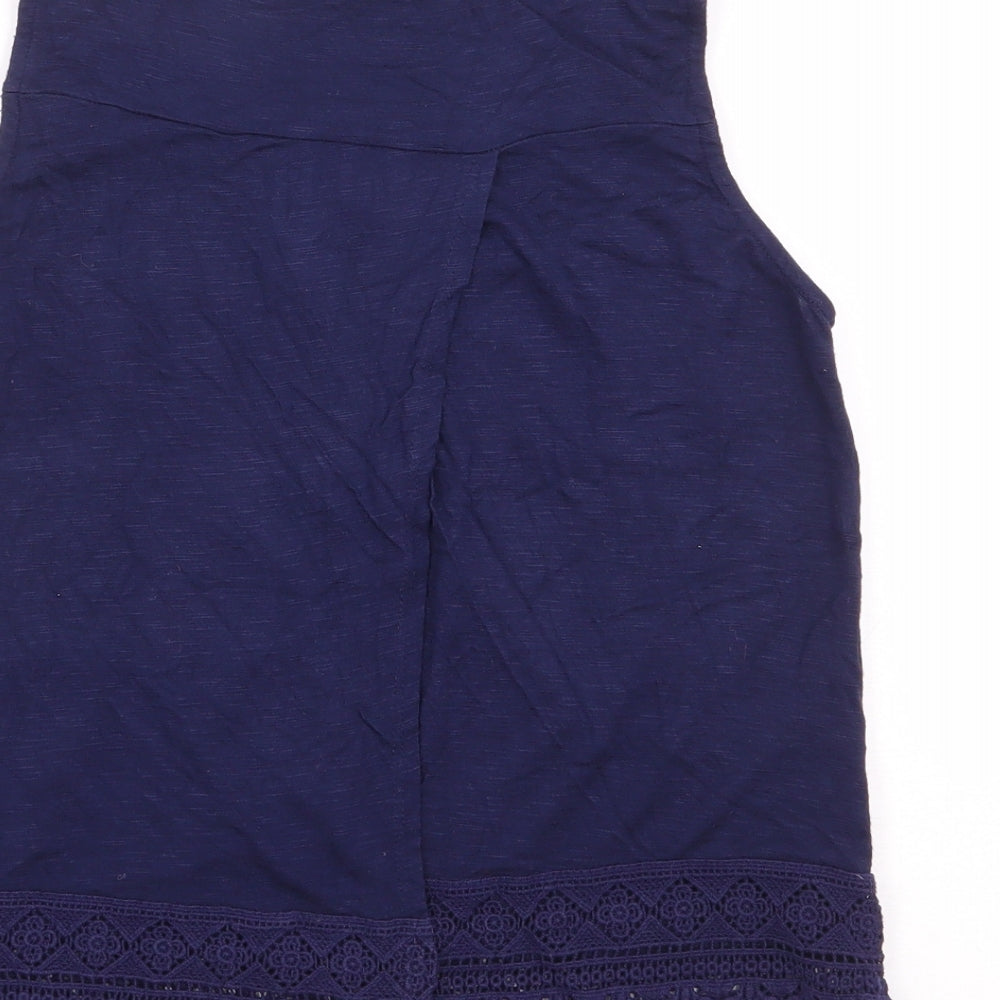 New Look Girls Blue Floral Cotton Jersey Tank Size 12 Years Round Neck Pullover