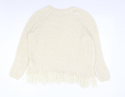 H&M Womens Ivory Round Neck Acrylic Pullover Jumper Size M