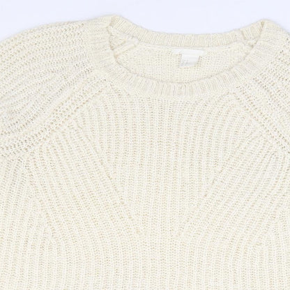 H&M Womens Ivory Round Neck Acrylic Pullover Jumper Size M