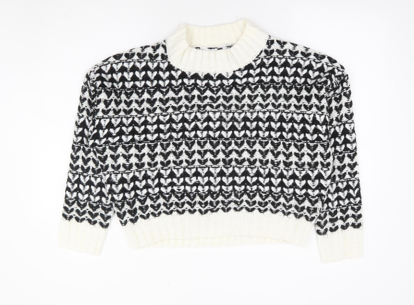 Pep & Co Womens Black Mock Neck Geometric Acrylic Pullover Jumper Size M