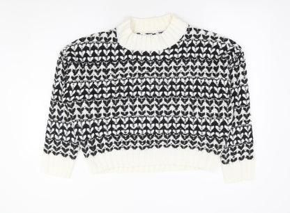 Pep&Co Womens Black Mock Neck Geometric Acrylic Pullover Jumper Size M