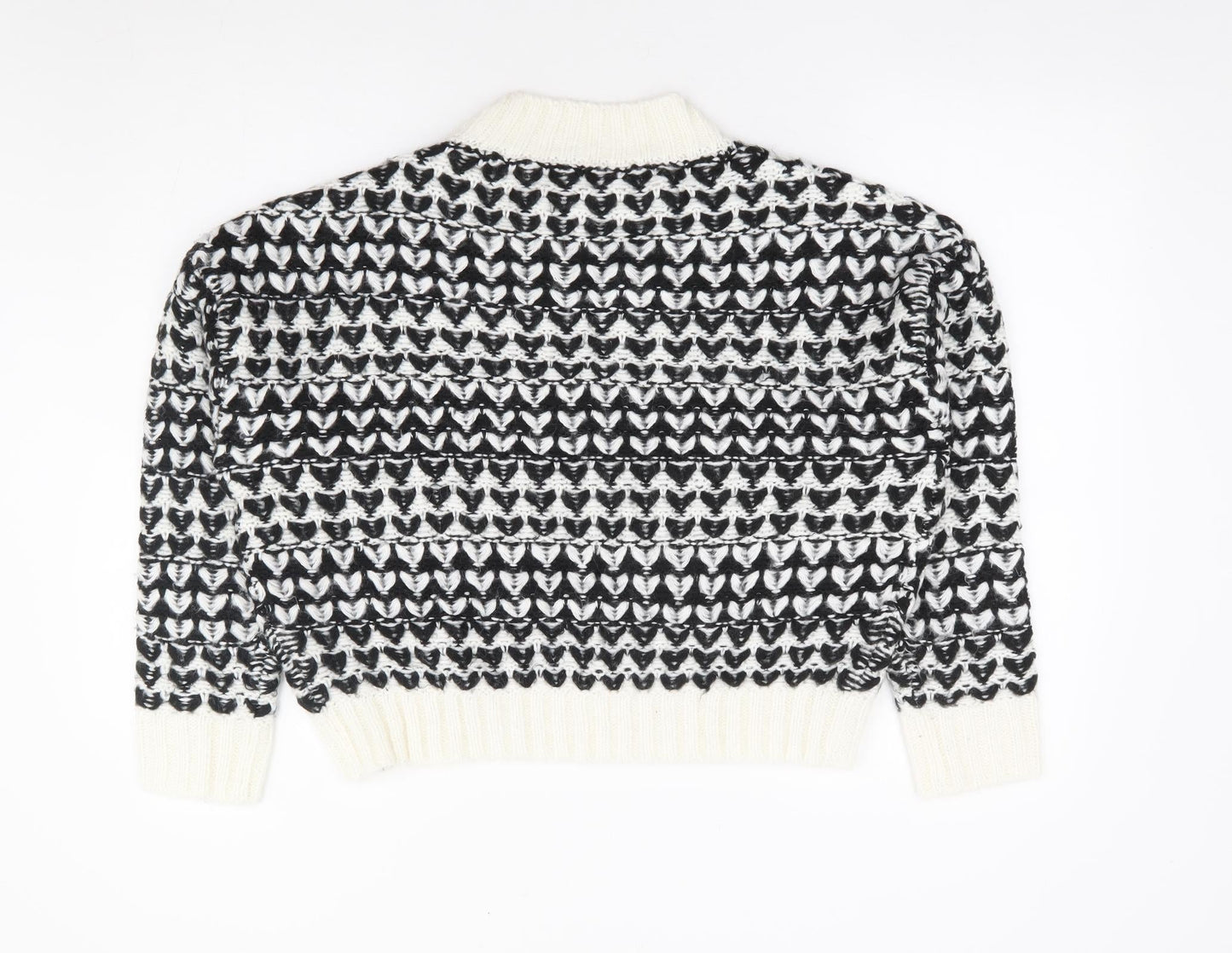 Pep & Co Womens Black Mock Neck Geometric Acrylic Pullover Jumper Size M