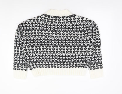 Pep&Co Womens Black Mock Neck Geometric Acrylic Pullover Jumper Size M