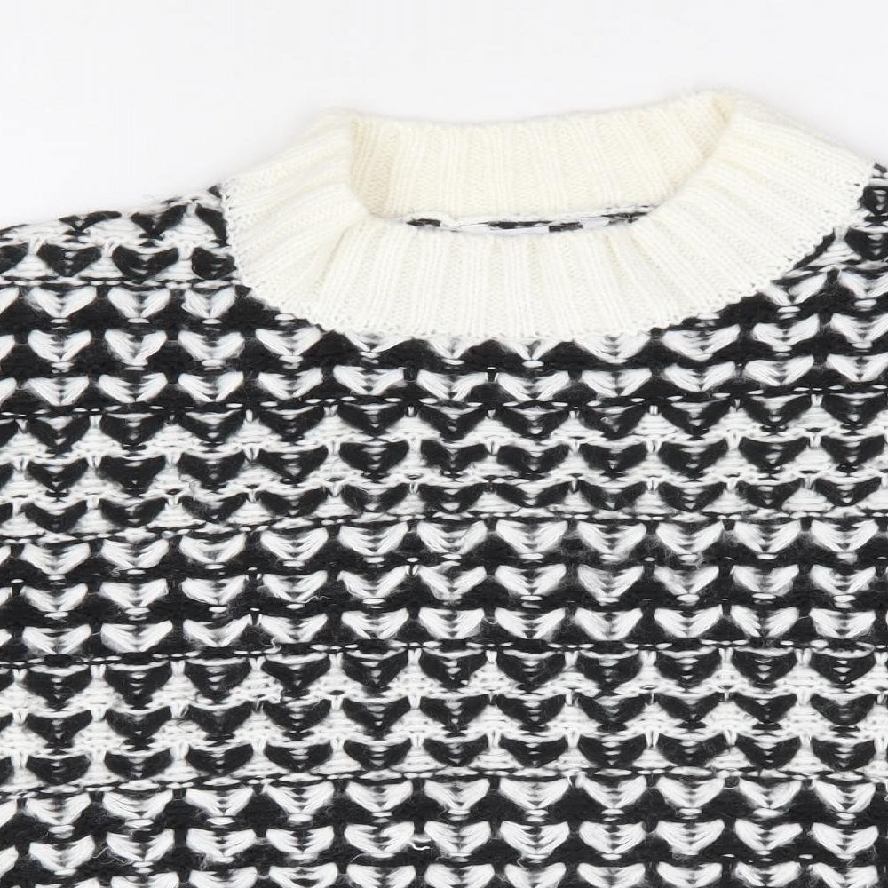 Pep & Co Womens Black Mock Neck Geometric Acrylic Pullover Jumper Size M