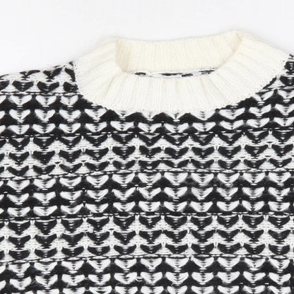 Pep&Co Womens Black Mock Neck Geometric Acrylic Pullover Jumper Size M