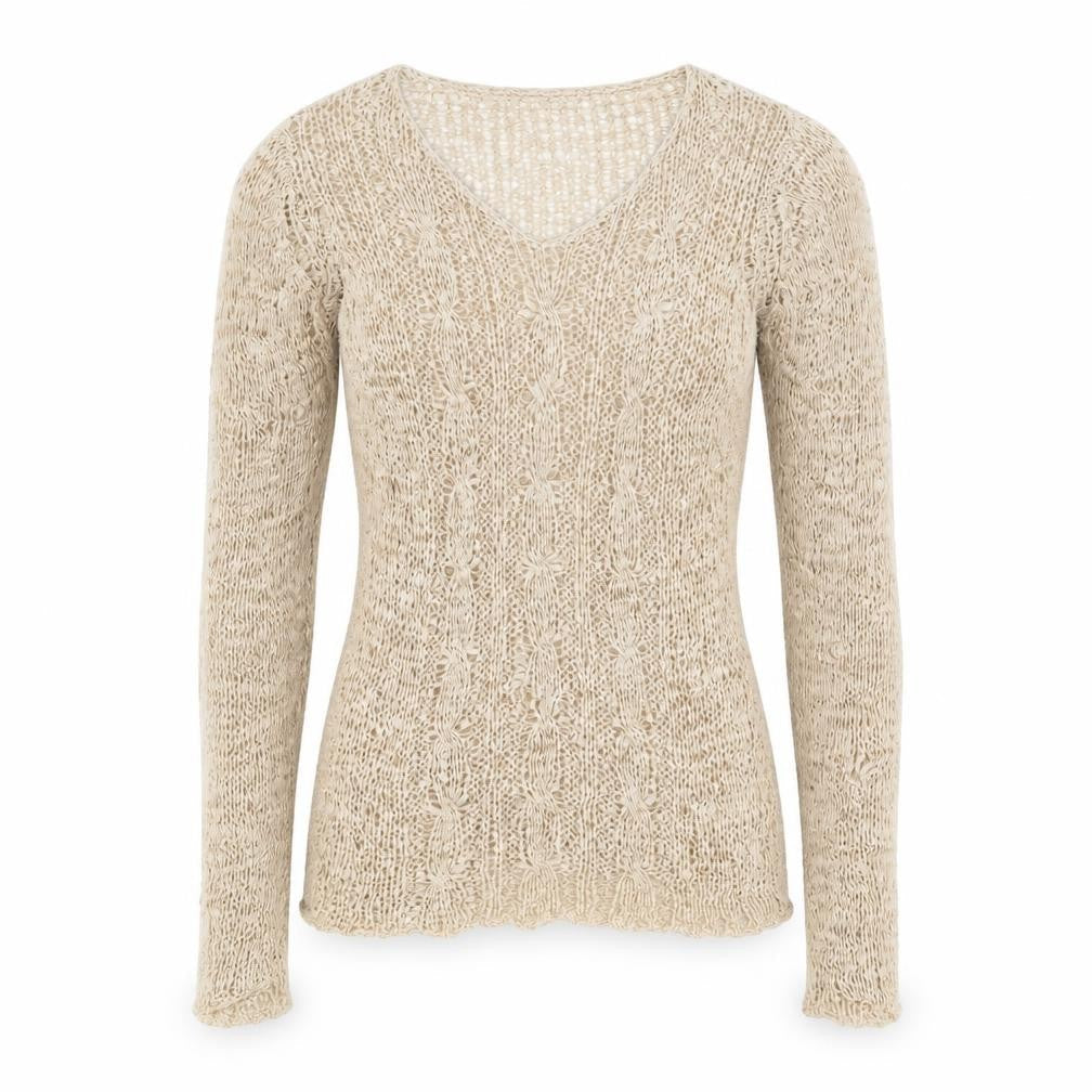 BHS Womens Beige V-Neck Acrylic Pullover Jumper Size 14