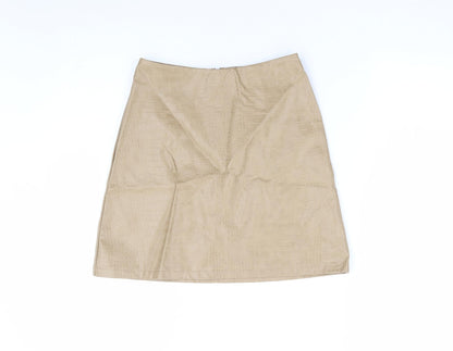 Preloved Primark Womens Beige Geometric Polyurethane Mini Skirt Size 4 Zip - Front