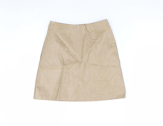 Primark Womens Beige Geometric Polyurethane Mini Skirt Size 4 Zip