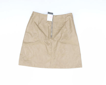 Preloved Primark Womens Beige Geometric Polyurethane Mini Skirt Size 4 Zip - Back