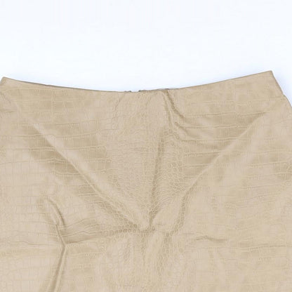 Preloved Primark Womens Beige Geometric Polyurethane Mini Skirt Size 4 Zip - Detail