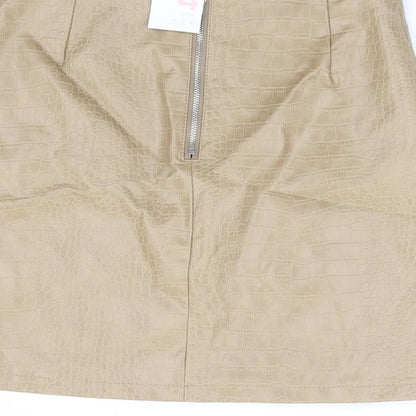 Preloved Primark Womens Beige Geometric Polyurethane Mini Skirt Size 4 Zip - Label