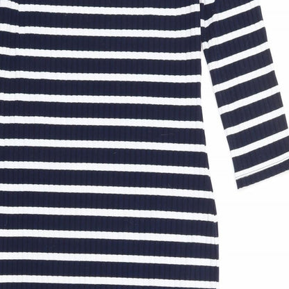 V By Very Womens Blue Striped Polyester Bodycon Size 12 Off the Shoulder Pullover