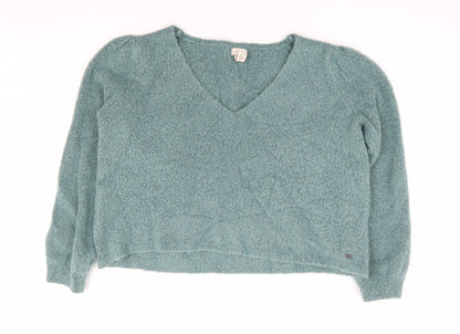 Pull&Bear Womens Green V-Neck Acrylic Pullover Jumper Size M
