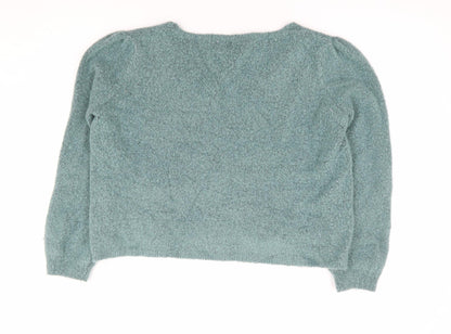 Pull&Bear Womens Green V-Neck Acrylic Pullover Jumper Size M
