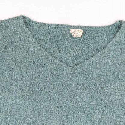 Pull&Bear Womens Green V-Neck Acrylic Pullover Jumper Size M
