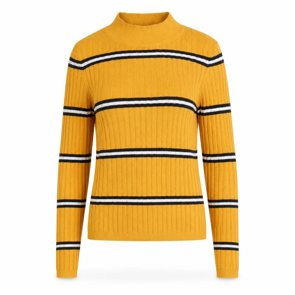 Primark Womens Yellow High Neck Striped Polyester Pullover Jumper Size 6