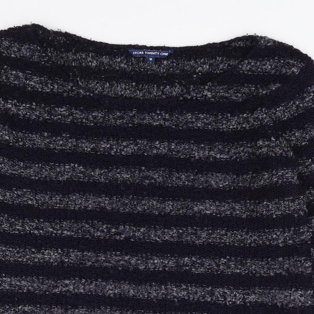 Store Twenty One Womens Blue Round Neck Striped Acrylic Pullover Jumper Size M