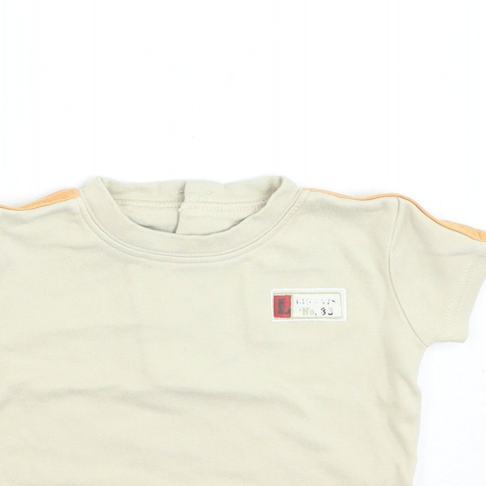 George Boys Beige Cotton Basic T-Shirt Size 0-3 Months Round Neck Pullover