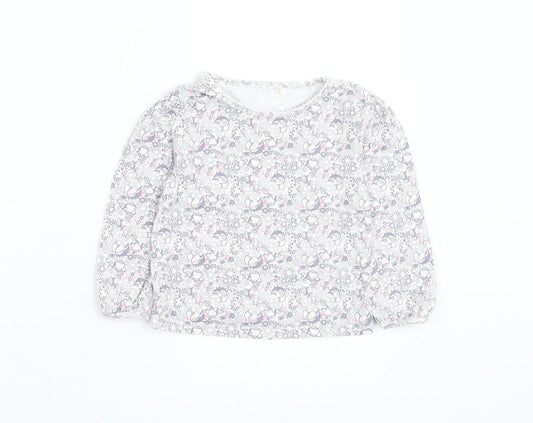 George Girls White Floral Cotton Basic T-Shirt Size 18-24 Months Round Neck Pullover