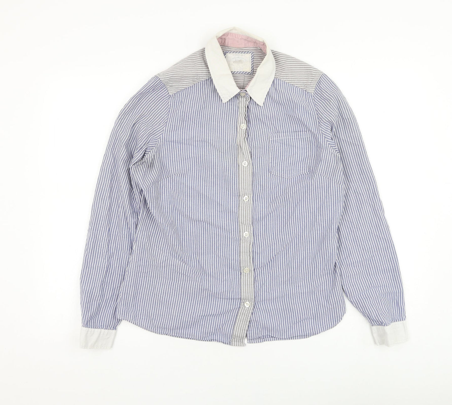 NEXT Womens Blue Striped Cotton Basic Button-Up Size 12 Collared