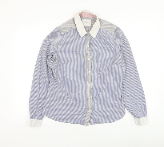 NEXT Womens Blue Striped Cotton Basic Button-Up Size 12 Collared