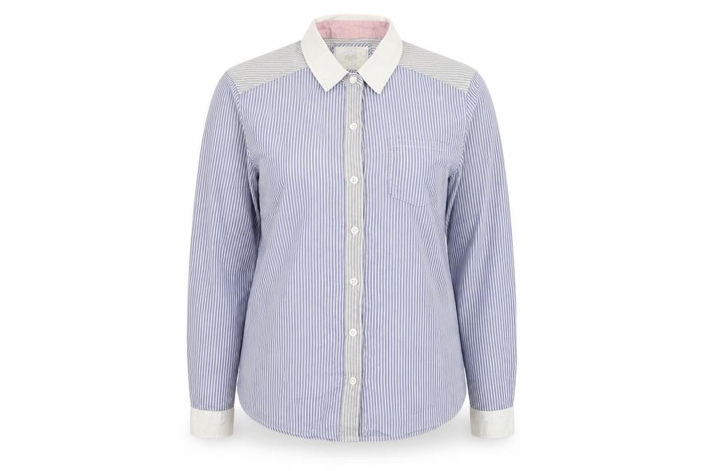 NEXT Womens Blue Striped Cotton Basic Button-Up Size 12 Collared