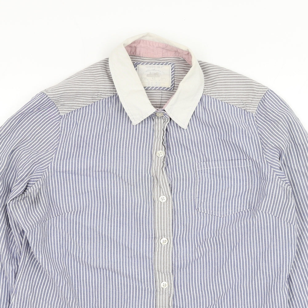 NEXT Womens Blue Striped Cotton Basic Button-Up Size 12 Collared