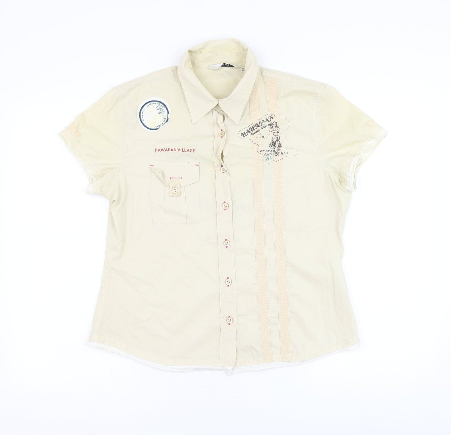 NEXT Womens Beige Cotton Basic Button-Up Size 14 Collared