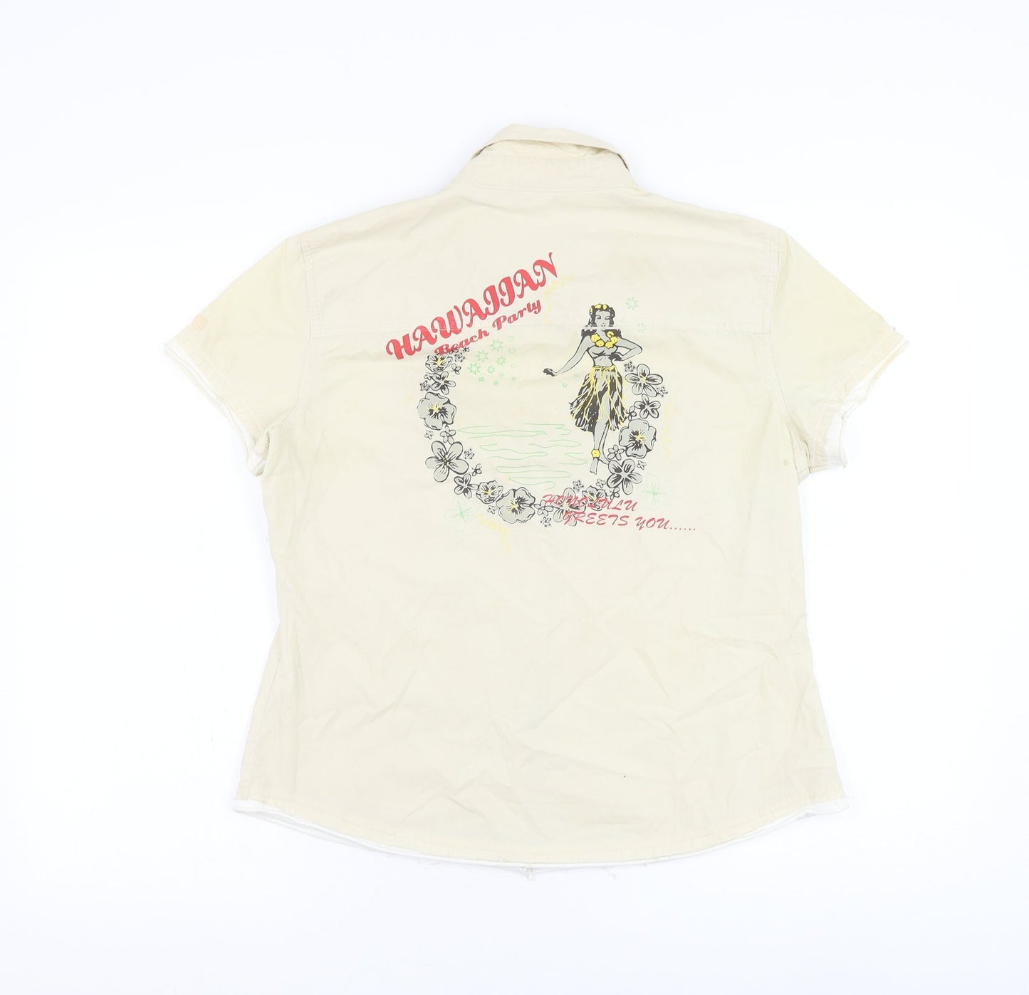 NEXT Womens Beige Cotton Basic Button-Up Size 14 Collared