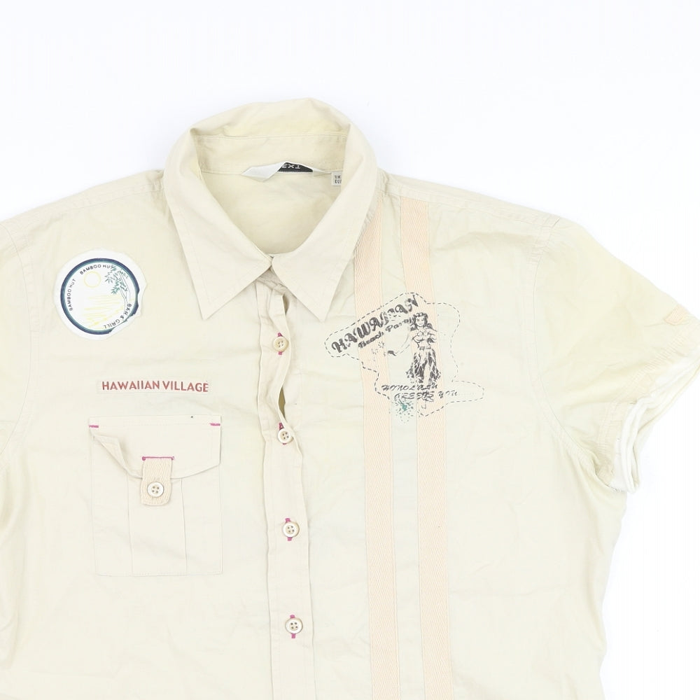 NEXT Womens Beige Cotton Basic Button-Up Size 14 Collared