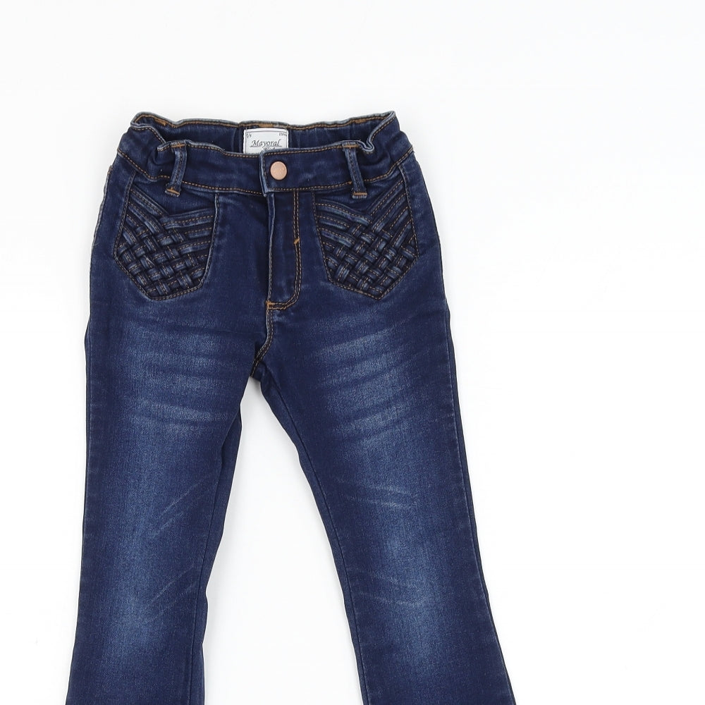 Mayoral Girls Blue Polyester Flared Jeans Size 5-6 Years Regular Zip