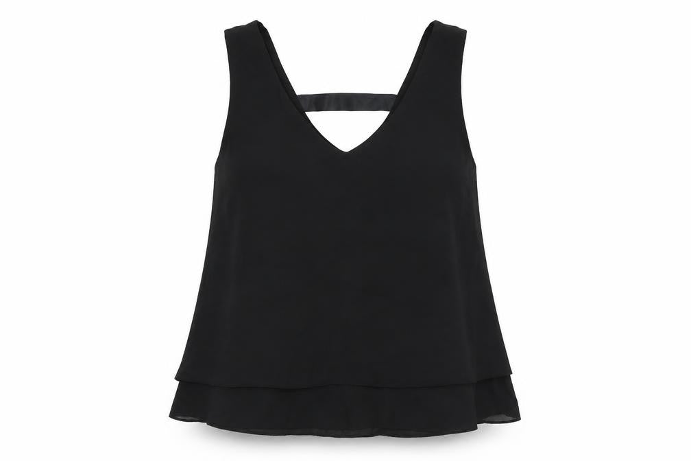 Vera & Lucy Womens Black Polyester Basic Tank Size M V-Neck