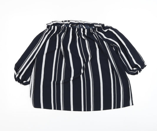 Wallis Womens Blue Striped Polyester Basic Blouse Size M Square Neck