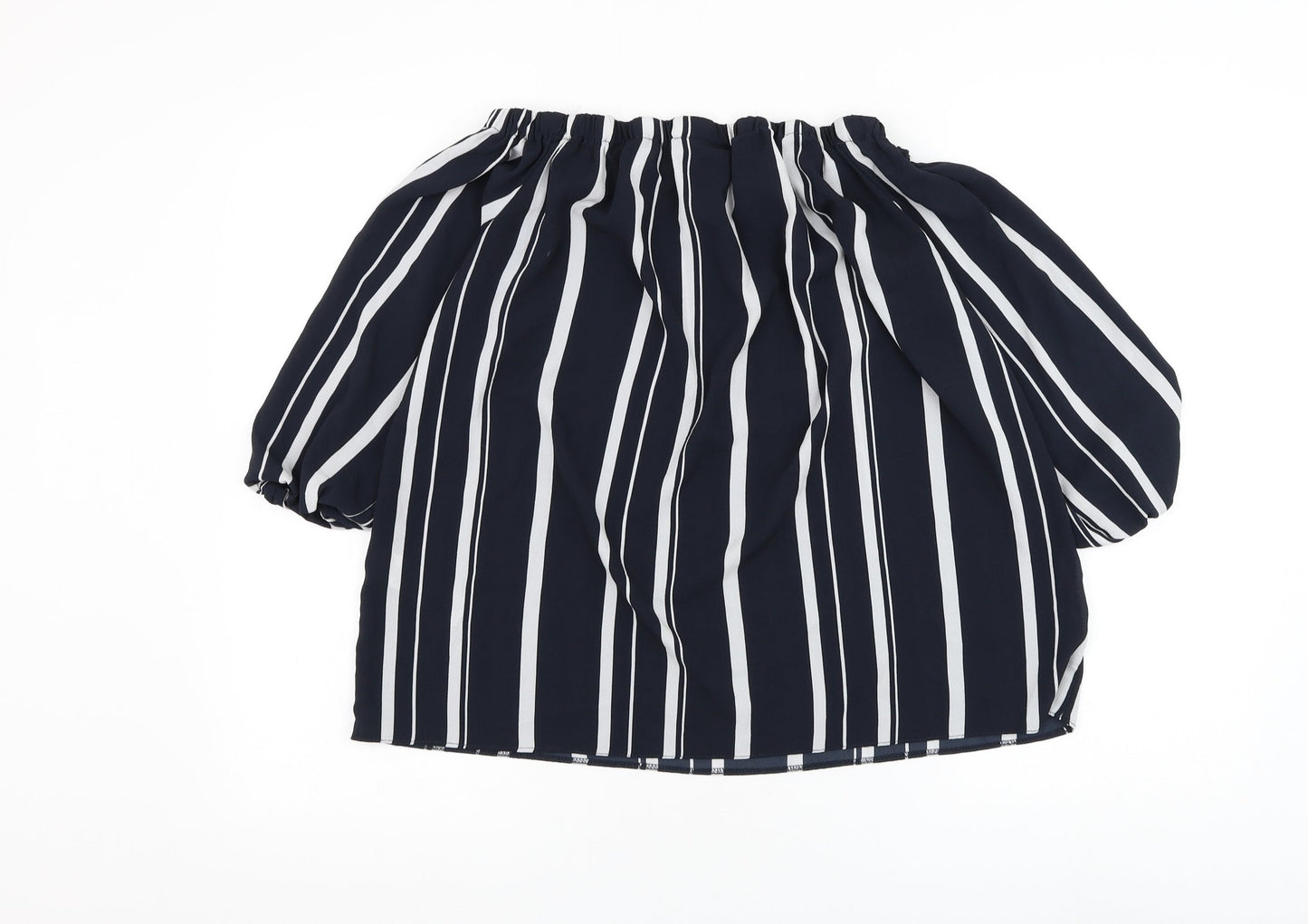 Wallis Womens Blue Striped Polyester Basic Blouse Size M Square Neck