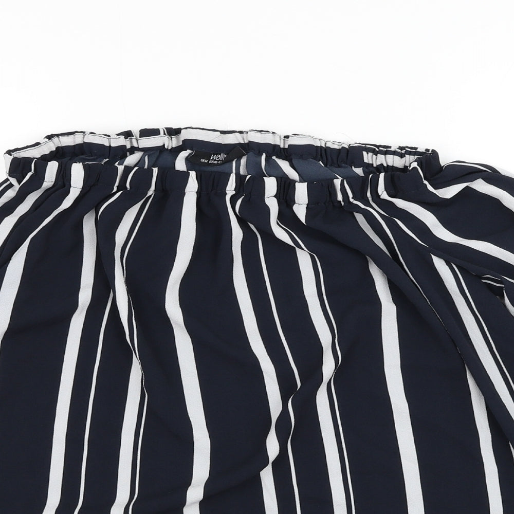 Wallis Womens Blue Striped Polyester Basic Blouse Size M Square Neck