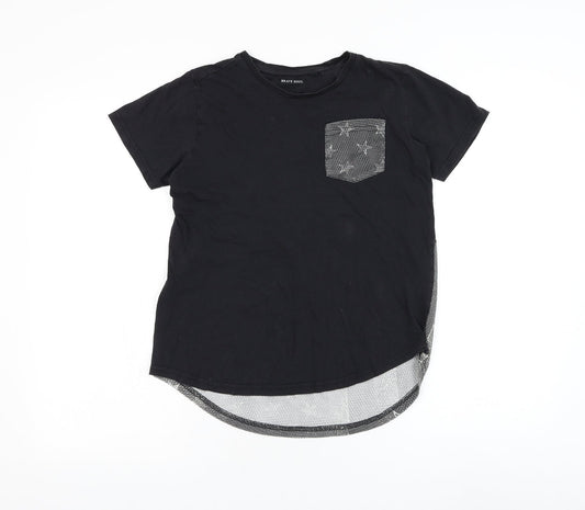 Brave Soul Boys Black Cotton Basic T-Shirt Size 11-12 Years Round Neck Pullover - American flag