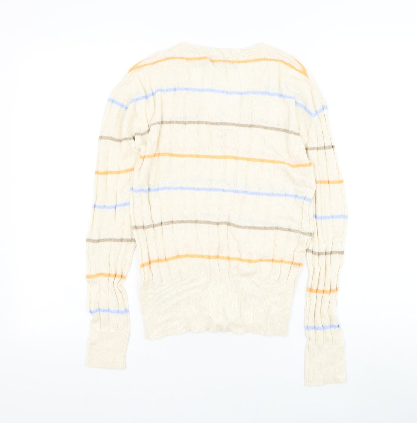 Marks and Spencer Womens Beige V-Neck Striped Viscose Pullover Jumper Size S