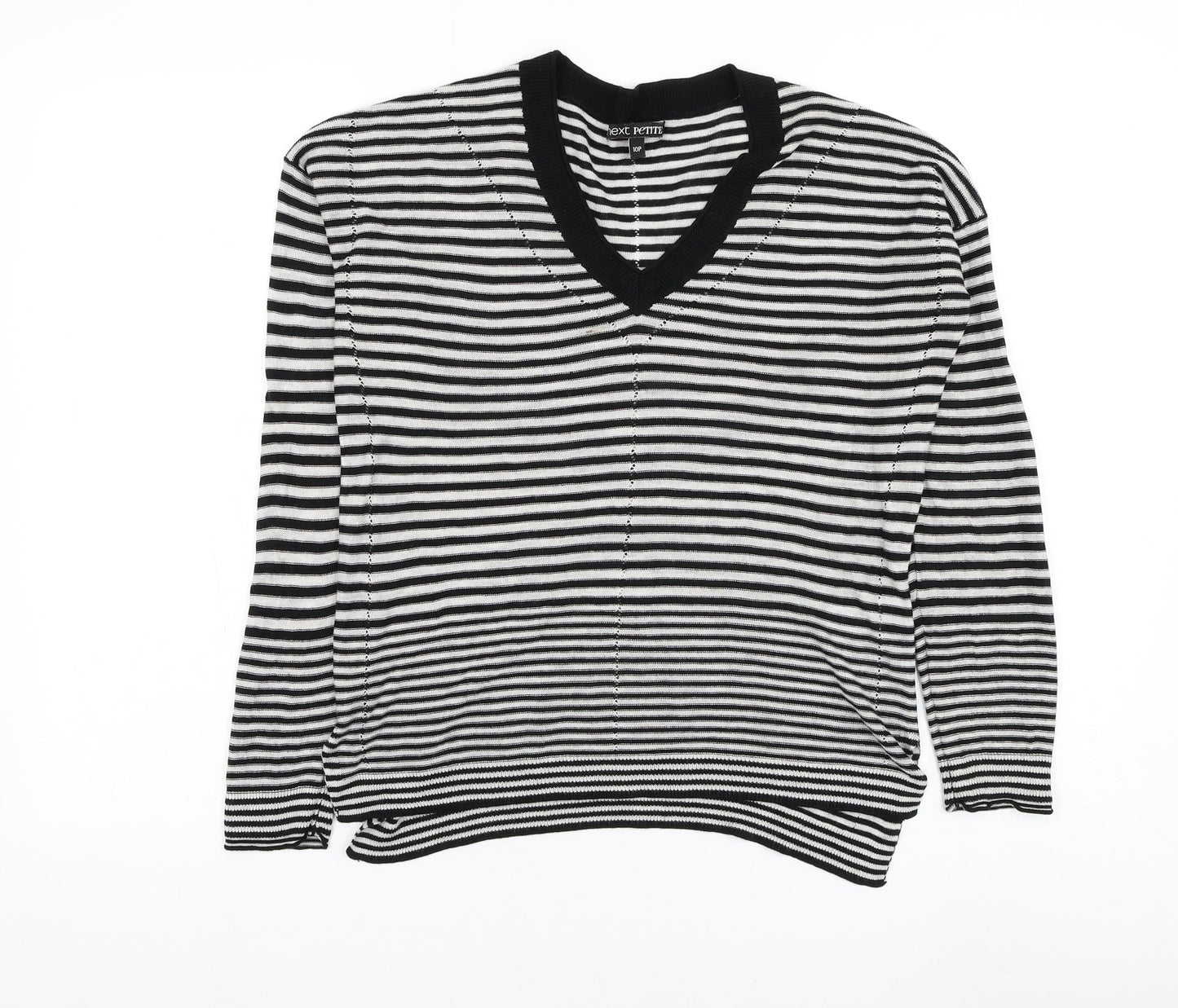 NEXT Womens Black V-Neck Striped Viscose Pullover Jumper Size 10
